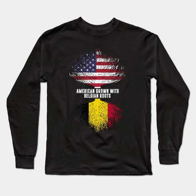 American Grown with Belgian Roots USA Flag Long Sleeve T-Shirt by silvercoin